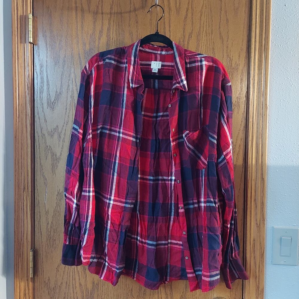 A New Day Flannel Shirt red plaid button up top XXL